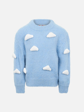 Girl boxy shape soft sweater Danya Jr with crochet cloud 3D patches - MC2 Saint Barth