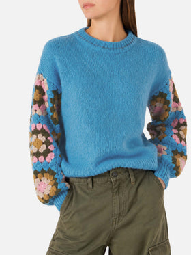 Maglione Danya Soft Crochet azzurro