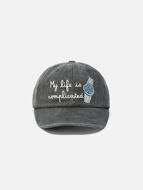 Cappello con visiera Davis in denim con ricamo My life is complicated