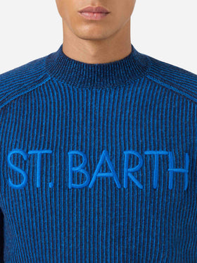 Jersey azul acanalado de cuello medio alto Davos 