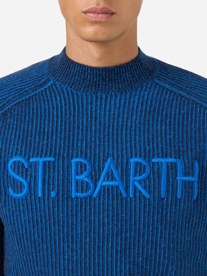 Jersey azul acanalado de cuello medio alto Davos 