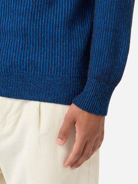 Jersey azul acanalado de cuello medio alto Davos 