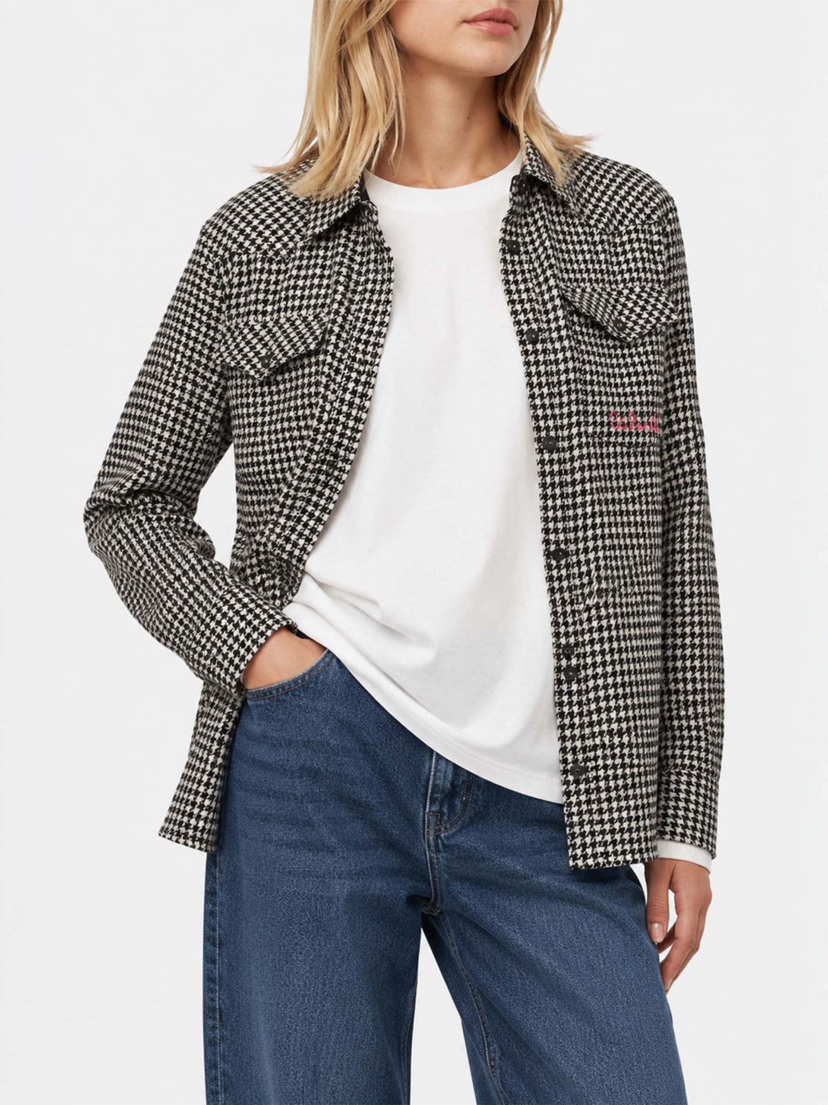Camicia in lana Deer con stampa pied de poul