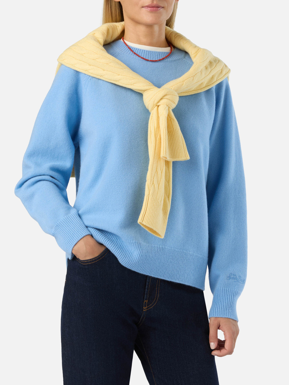 Maglia girocollo Delphine azzurra in lana