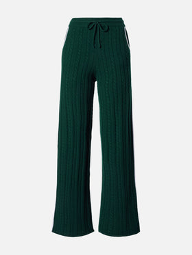 Dinard-Zopfstrickhose aus britisch-grüner Wolle mit St.-Barth-Stickerei