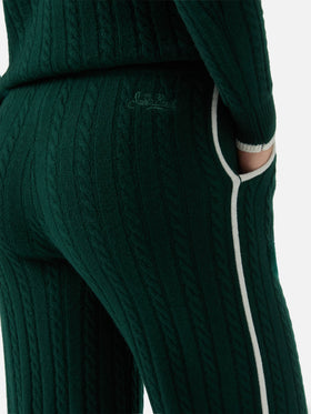 Dinard-Zopfstrickhose aus britisch-grüner Wolle mit St.-Barth-Stickerei