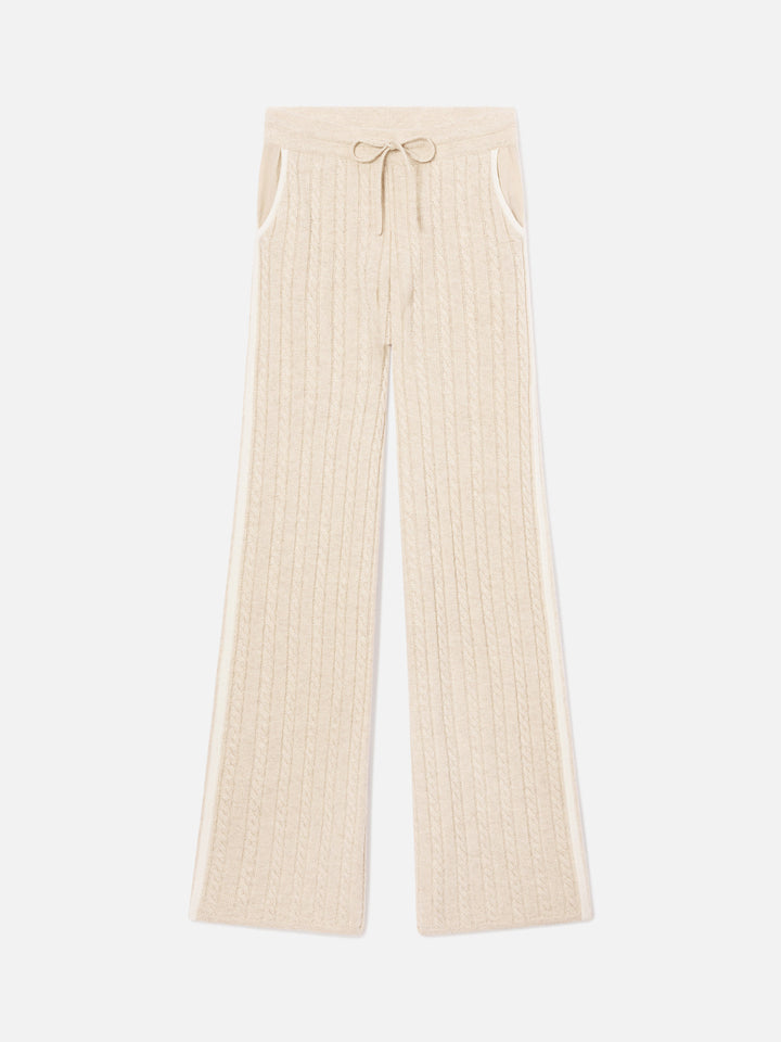 Pantalones de lana Dinard beige con ribetes en contraste 