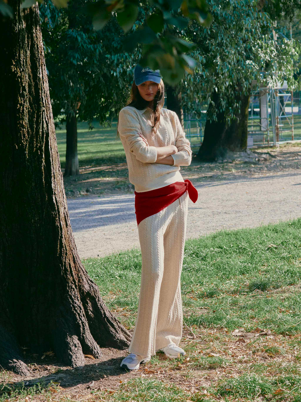 Maglia Clichy beige in lana con collo polo e punto pointelle