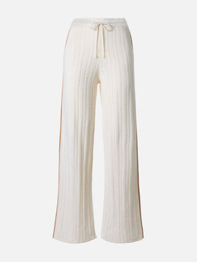 Dinard cable-knit trousers in white wool with St. Barth embroidery