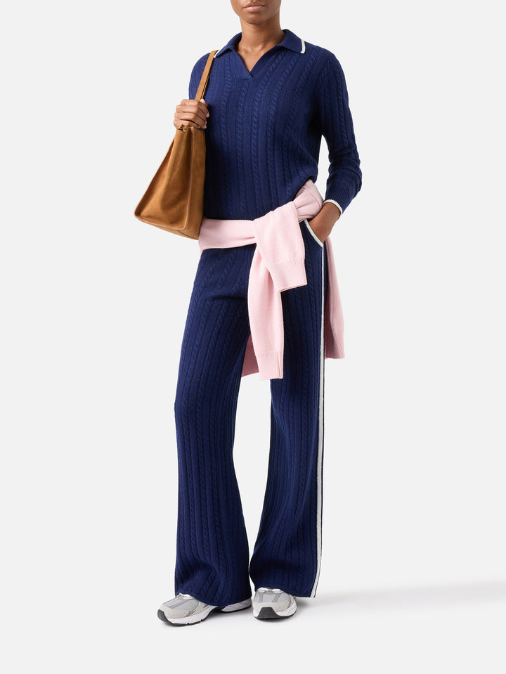 Pantalón de lana Night blue Dinard con ribetes en contraste 