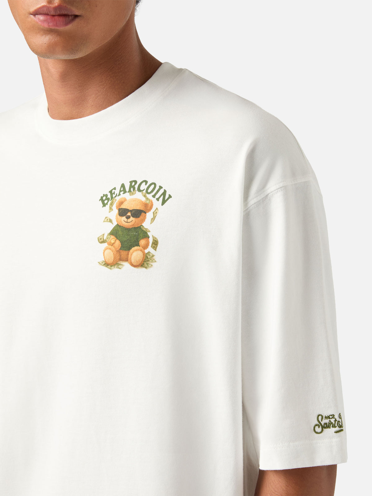 White Delmar oversize cotton t-shirt with back Bearcoin print