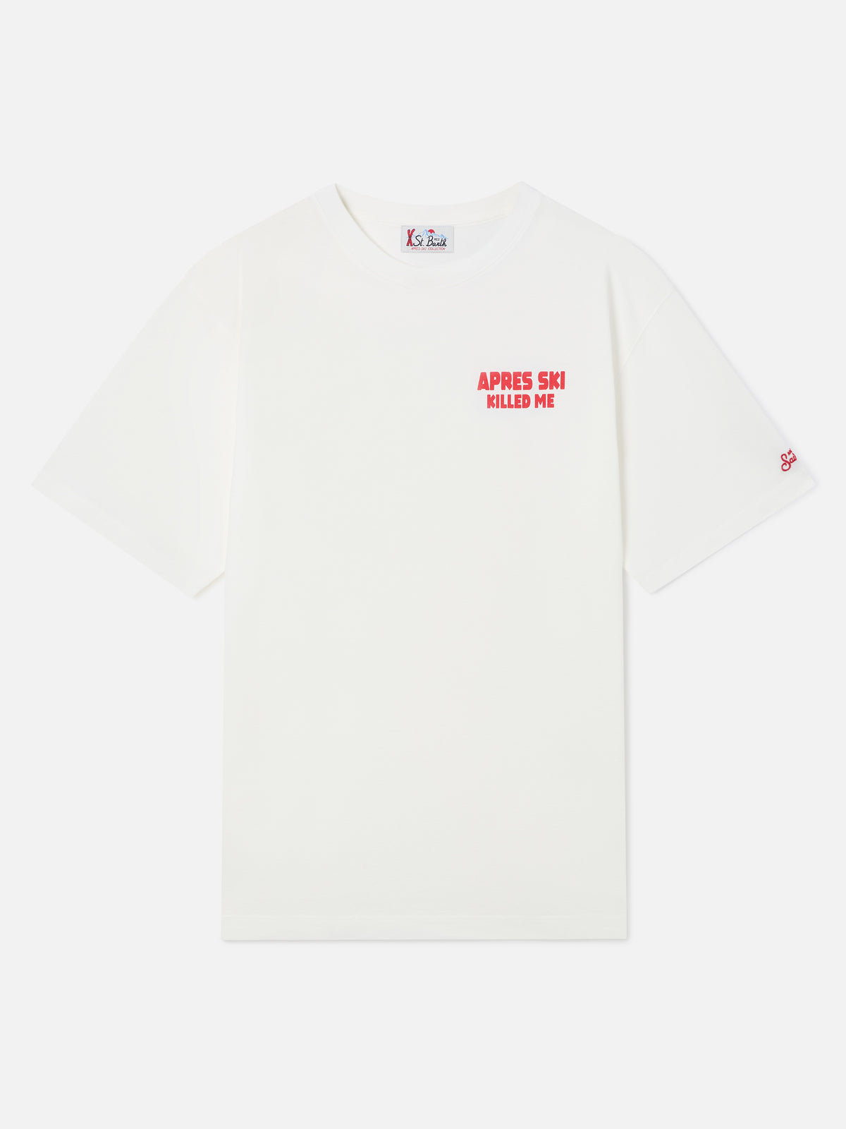 T-shirt Delmar oversize bianca in cotone con stampa Après Ski Killed Me sul retro