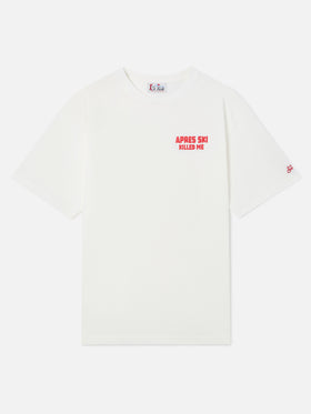 T-shirt Delmar oversize bianca in cotone con stampa Après Ski Killed Me sul retro