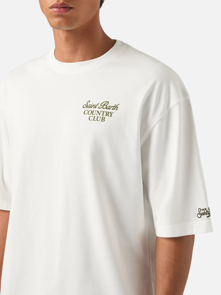 White Delmar oversize cotton t-shirt with back Country Club print