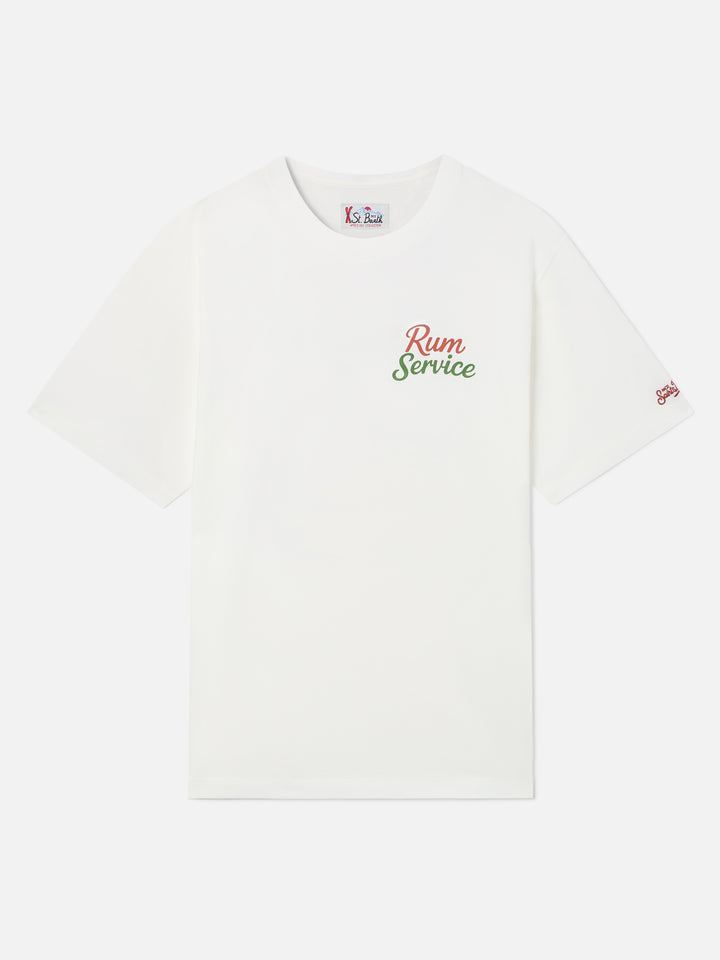 Camiseta oversize de algodón blanca Delmar con estampado Rum Service en la espalda 