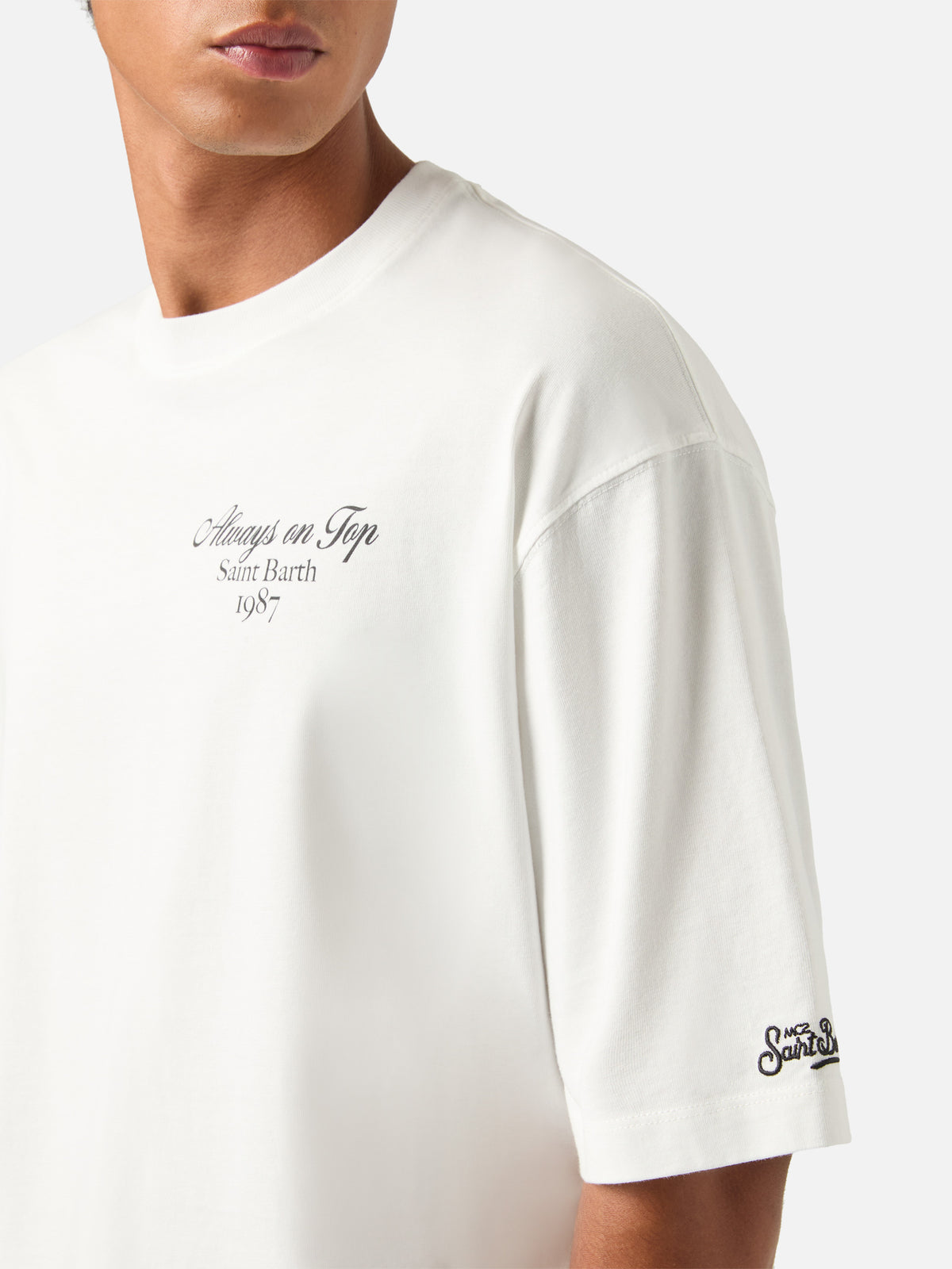 Camiseta oversize de algodón blanca Delmar con estampado I'm Always On Top en la espalda 