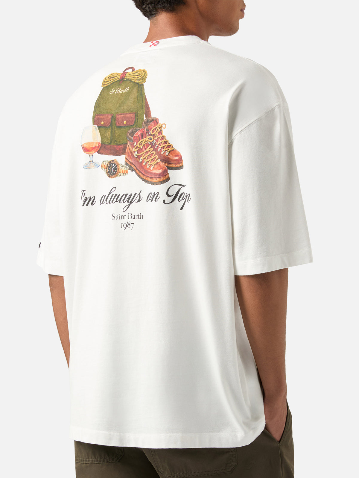 Camiseta oversize de algodón blanca Delmar con estampado I'm Always On Top en la espalda 