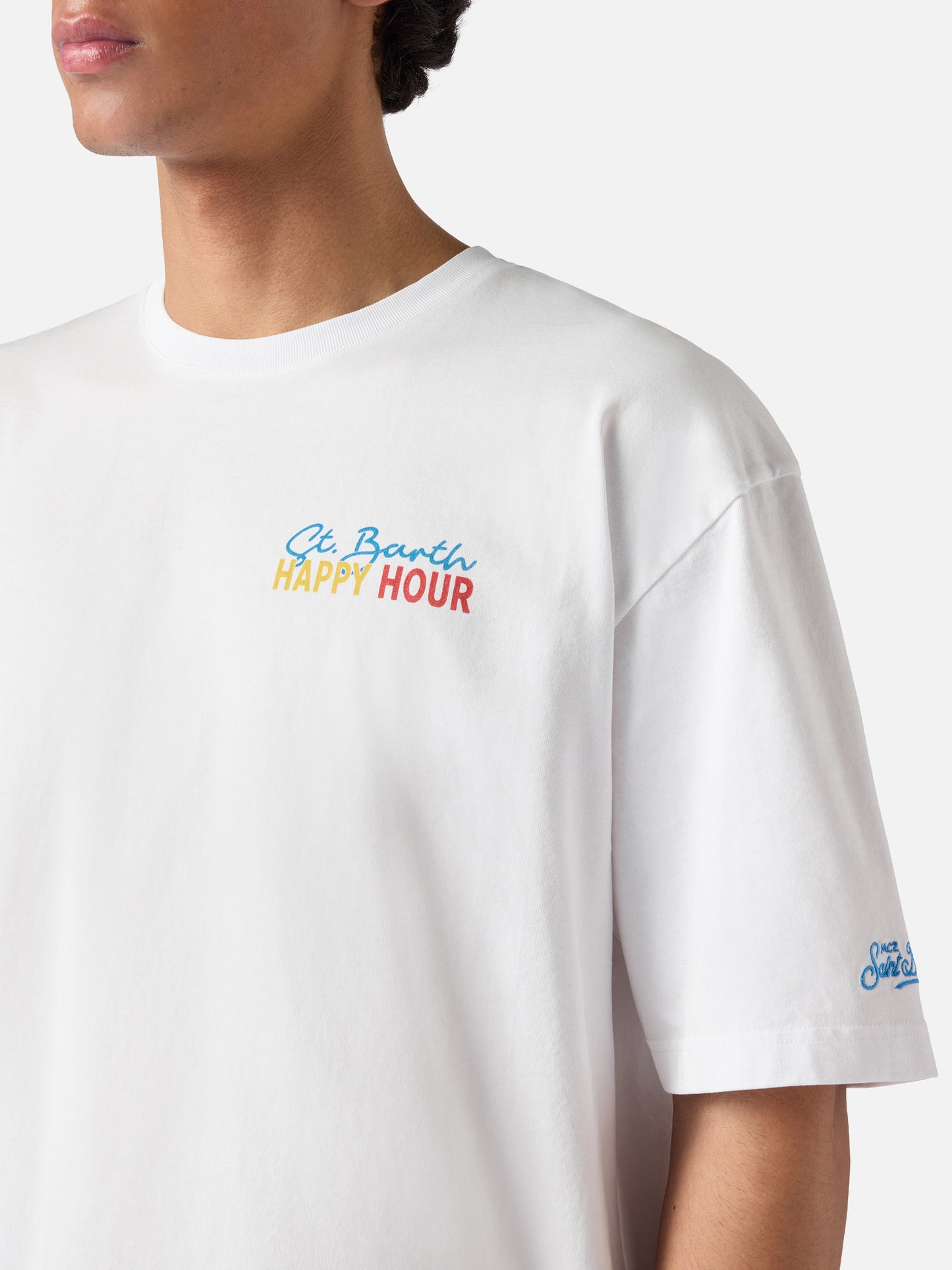 Delmar t-shirt with St. Barth Happy Hour print and maxi graphic on the back