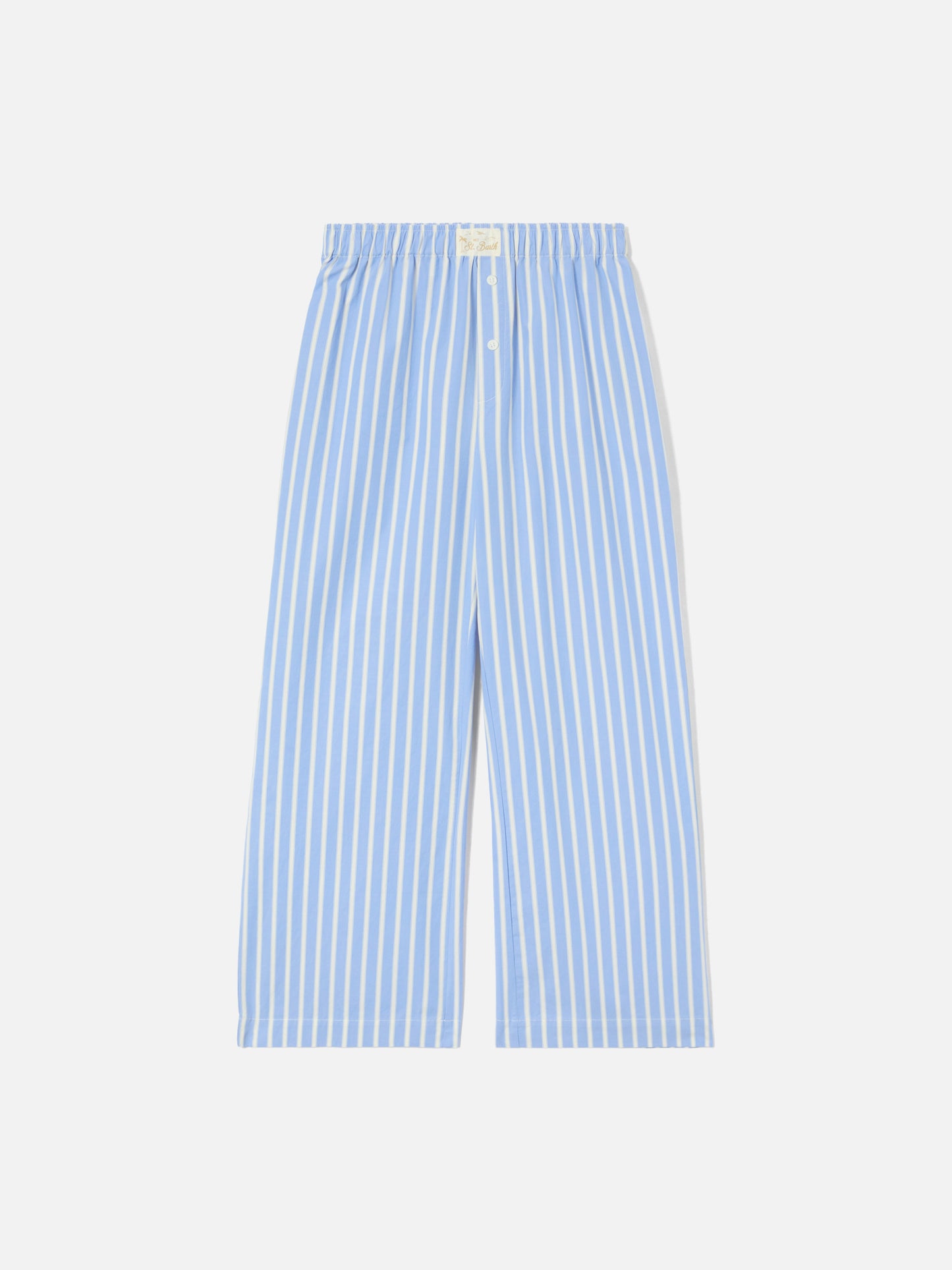 Pantaloni Doha in popeline a righe azzurre