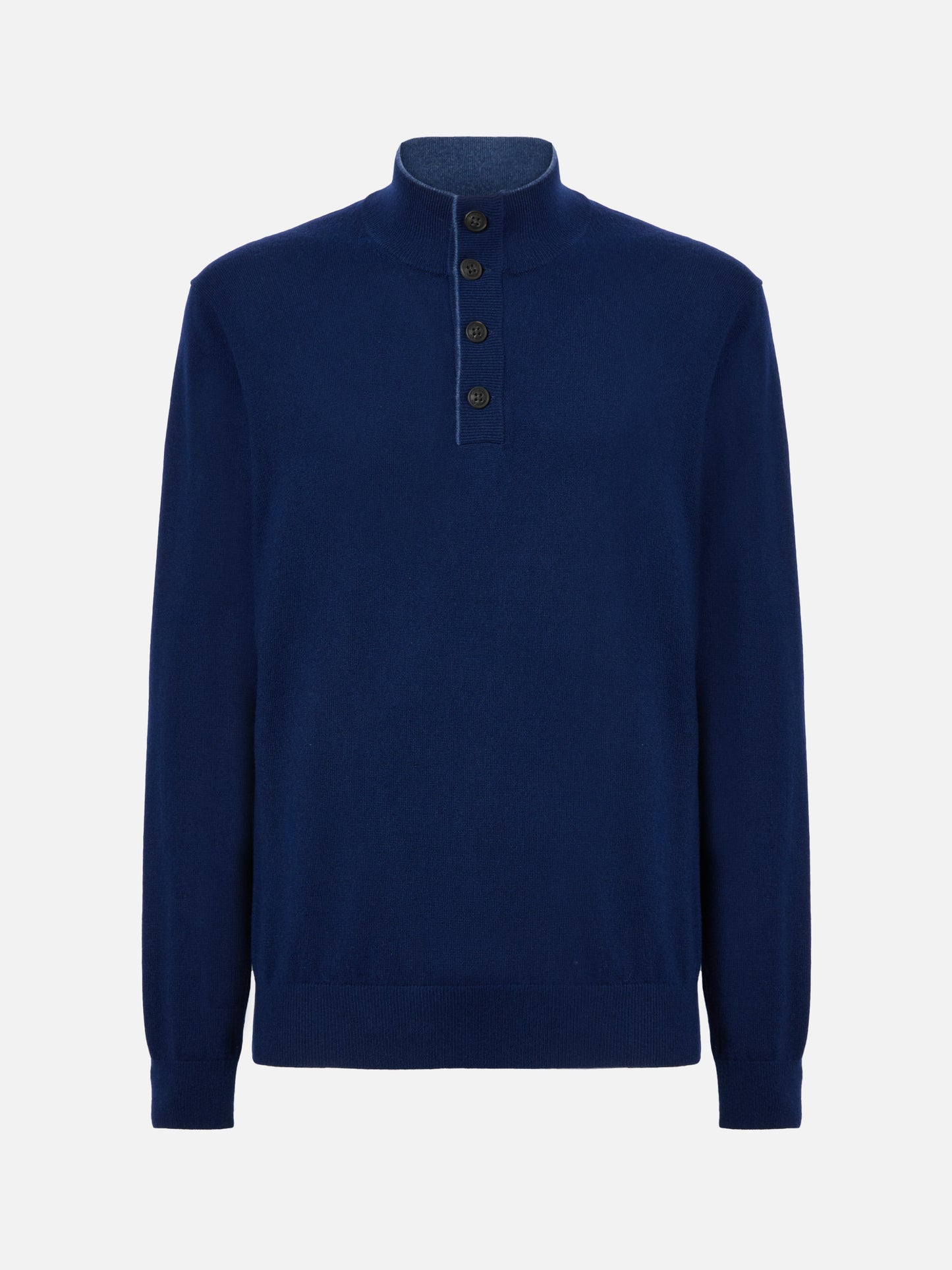 Halbzip-Pullover aus marineblauer Merinowolle und Kaschmir