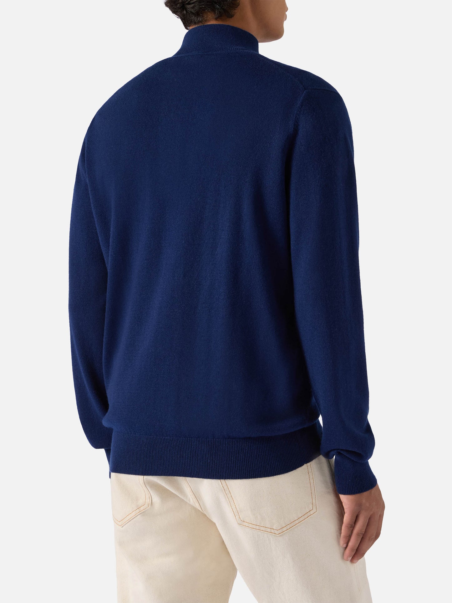 Halbzip-Pullover aus marineblauer Merinowolle und Kaschmir