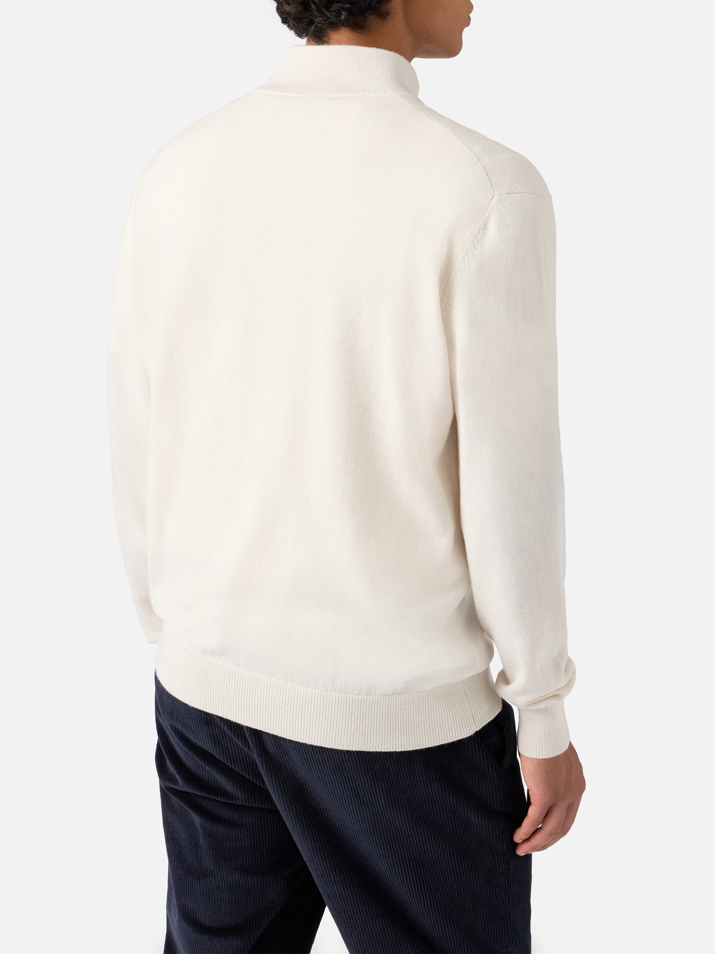 Halbzip-Pullover aus weißer Merinowolle und Kaschmir