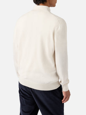 Halbzip-Pullover aus weißer Merinowolle und Kaschmir
