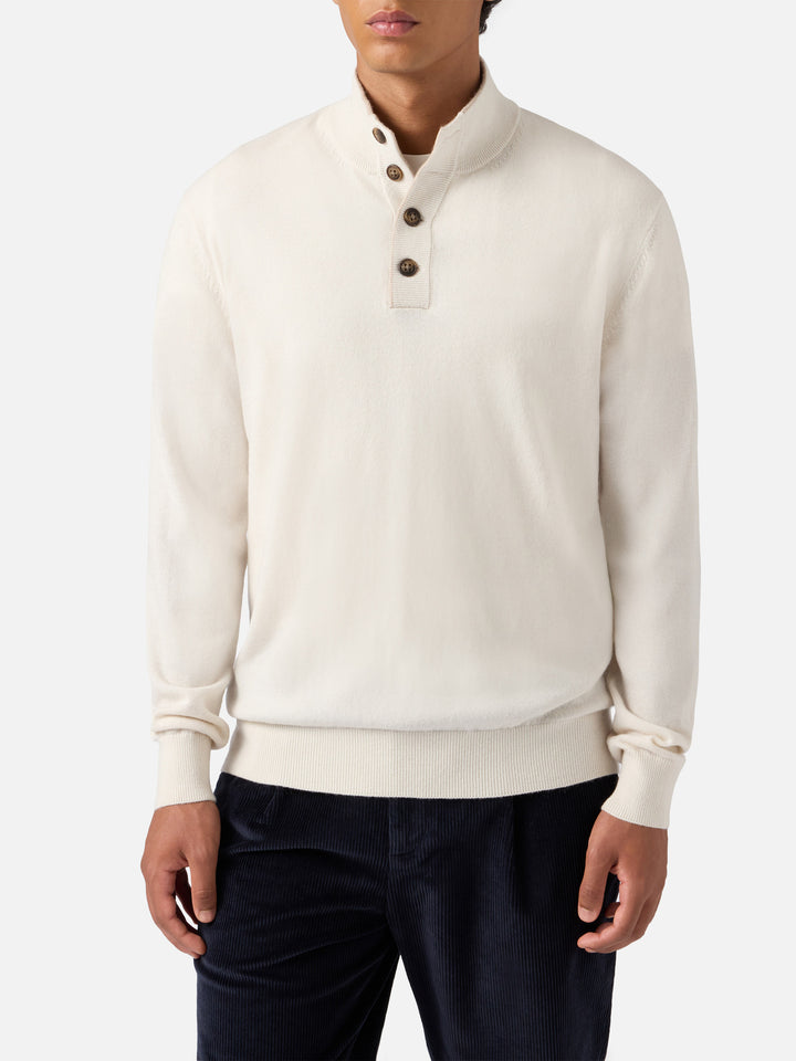 Halbzip-Pullover aus weißer Merinowolle und Kaschmir