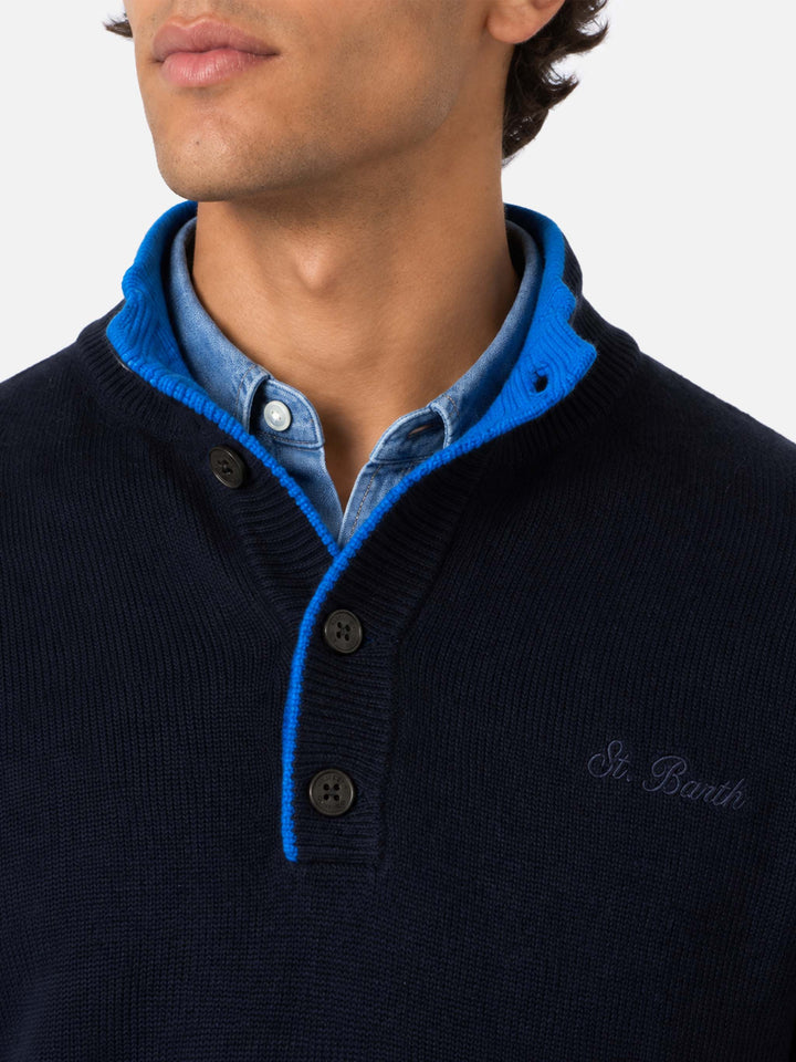 Jersey polo azul marino en BLENDED CASHMERE 