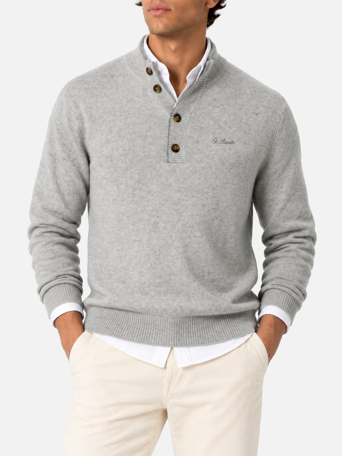 Polo en BLENDED CASHMERE gris clair 