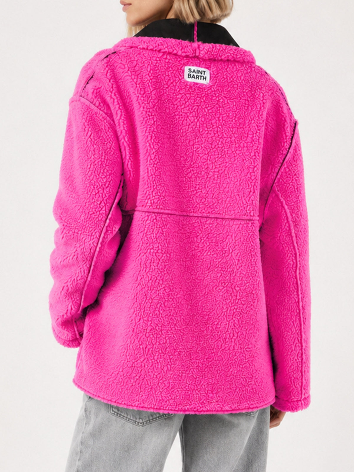 Manteau réversible en shearling Dorys noir et rose fluo 