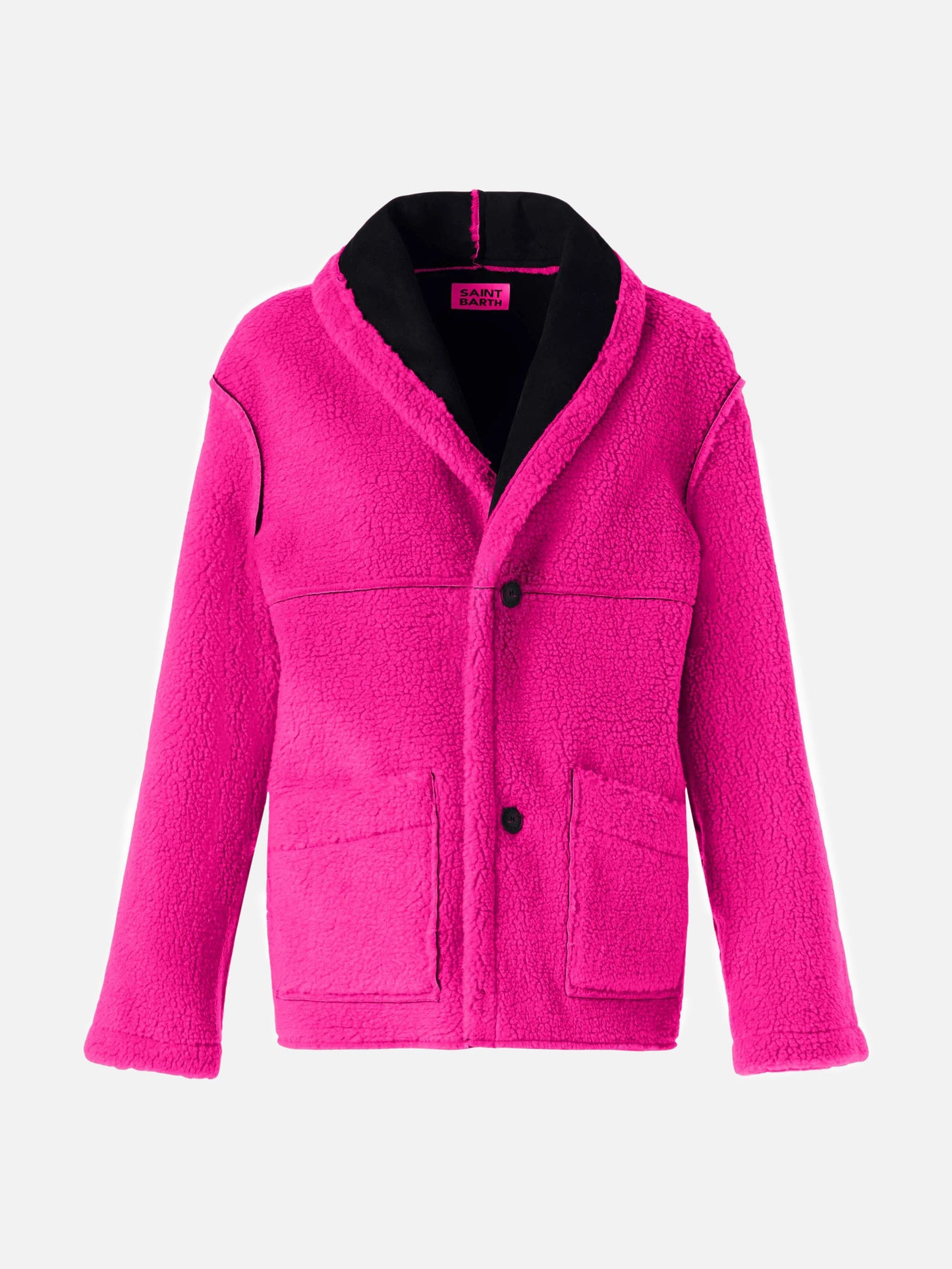 Cappotto Dorys in shearling reversibile nero e fucsia fluo