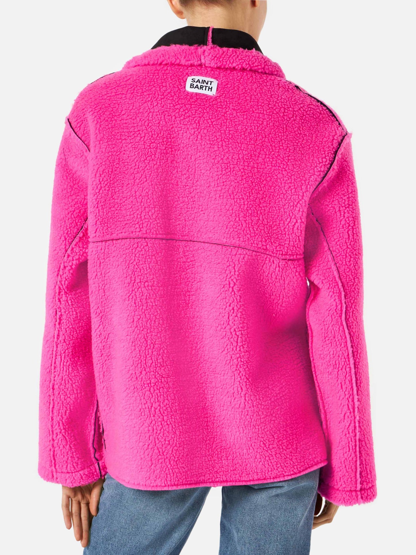 Cappotto Dorys in shearling reversibile nero e fucsia fluo
