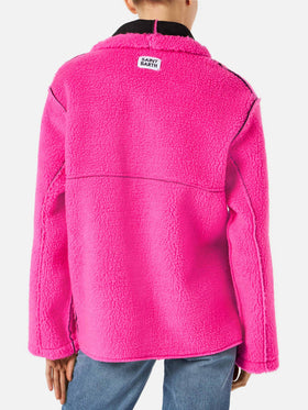 Cappotto Dorys in shearling reversibile nero e fucsia fluo