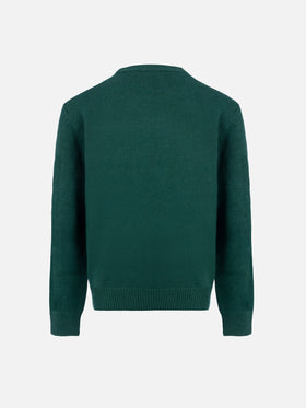 Boy green crewneck sweater beagle scarf Douglas - MC2 Saint Barth