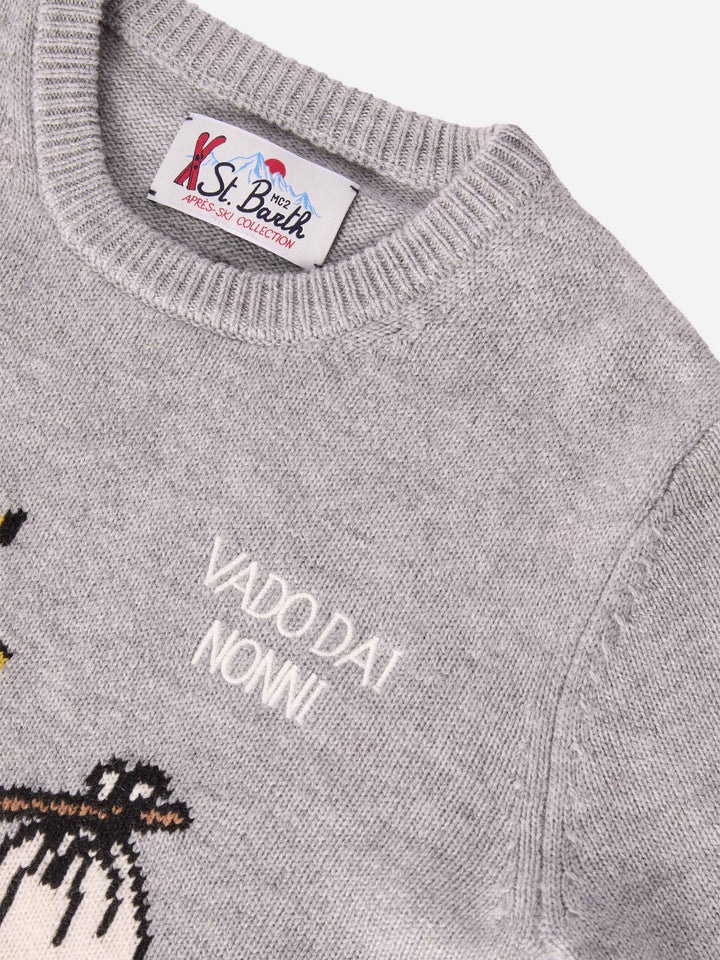 Crewneck Douglas in cashmere blend with Woodstock print and Vado dai Nonni embroidery | PEANUTS SPECIAL EDITION