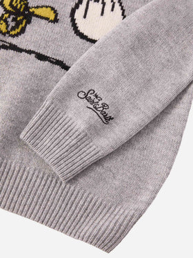 Girocollo Douglas in misto cashmere con stampa Woodstock e ricamo Vado dai Nonni | PEANUTS SPECIAL EDITION