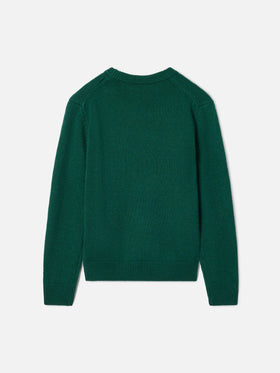 Grüner Douglas Rundhals-Strickpullover mit Snoopy-Patch und Winter Mood-Stickerei | Special edition 