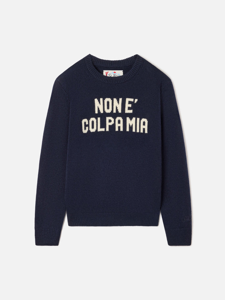 Jersey de punto azul marino con cuello redondo blue Douglas y motivo intarsia Non E Colpa Mia 