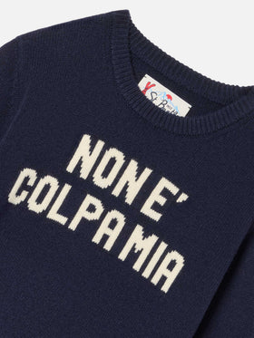 Jersey de punto azul marino con cuello redondo blue Douglas y motivo intarsia Non E Colpa Mia 