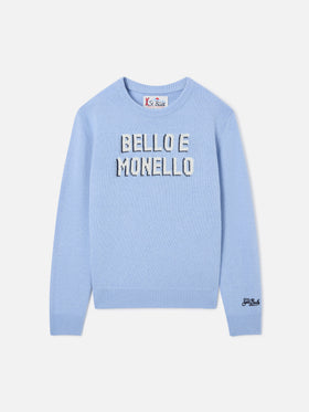 Jersey ligero de cuello redondo blue Douglas con intarsia Bello E Monello 