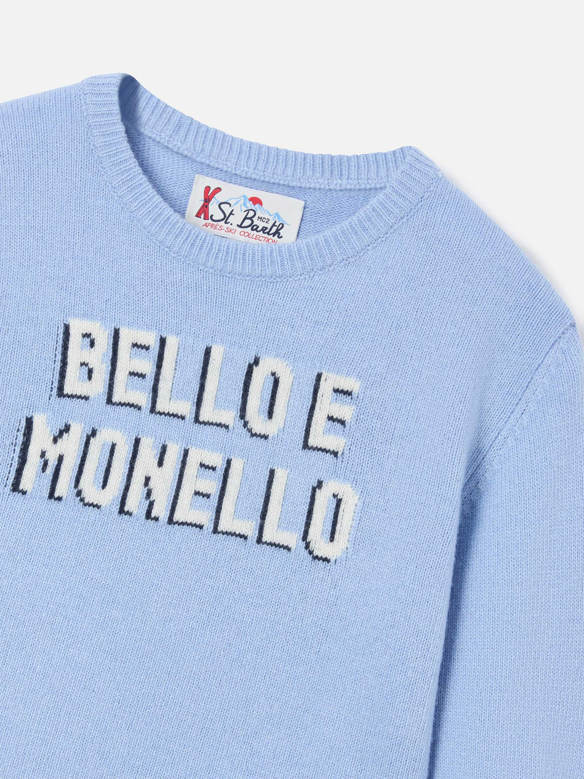 Jersey ligero de cuello redondo blue Douglas con intarsia Bello E Monello 