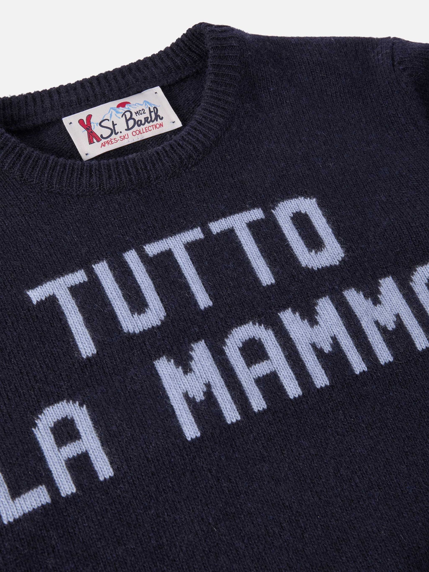 Marineblauer Pullover Douglas mit Tutto la mamma-Jacquard