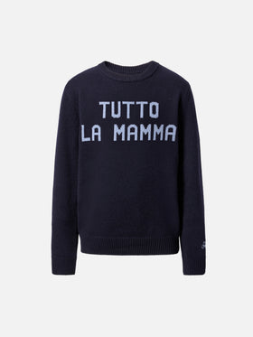 Marineblauer Pullover Douglas mit Tutto la mamma-Jacquard