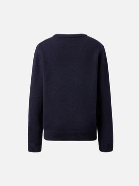 Marineblauer Pullover Douglas mit Tutto la mamma-Jacquard