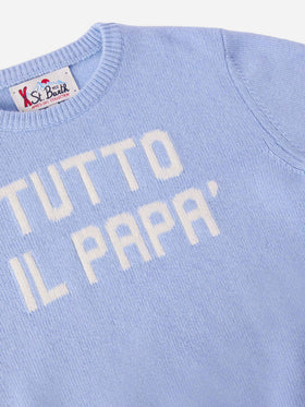 Light blue crewneck sweater Douglas with Tutto il papà jacquard