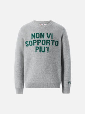 Grauer Douglas-Pullover mit Rundhalsausschnitt und Non vi sopporto più-Jacquard