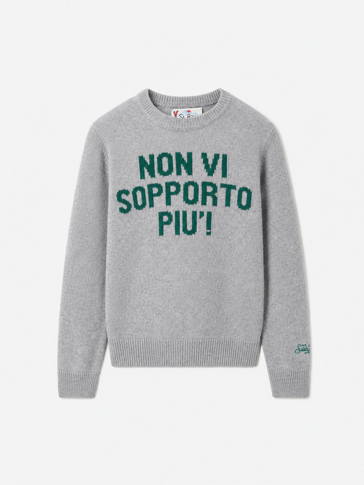 Suéter gris de cuello redondo Douglas con jacquard Non vi sopporto più 
