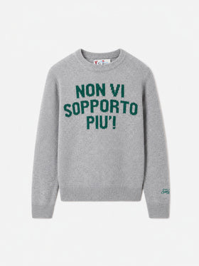 Suéter gris de cuello redondo Douglas con jacquard Non vi sopporto più 