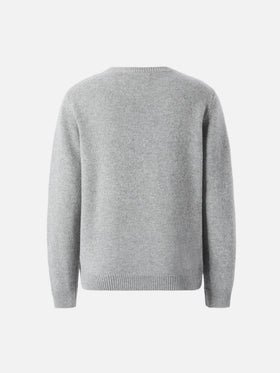 Grauer Douglas-Pullover mit Rundhalsausschnitt und Non vi sopporto più-Jacquard